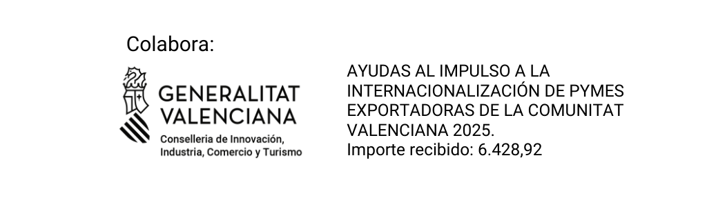 Logotipo de Generalitat Valenciana y detalles de las ayudas a la internacionalización de PYMES 2025.